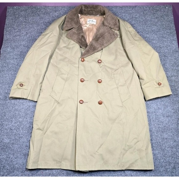 Vintage LL Bean Coat Men 46 Script Tag Wool Collar Lined Button Trench 70s 80s - Picture 2 of 16